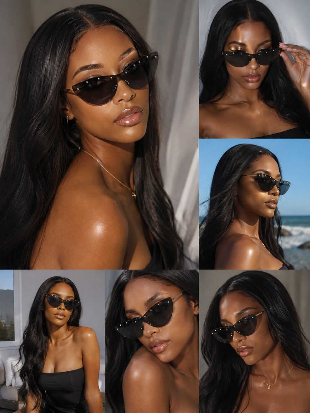 🖤 Studded Rimless Cat-Eye Sunglasses | Y2K Glam Statement Shades